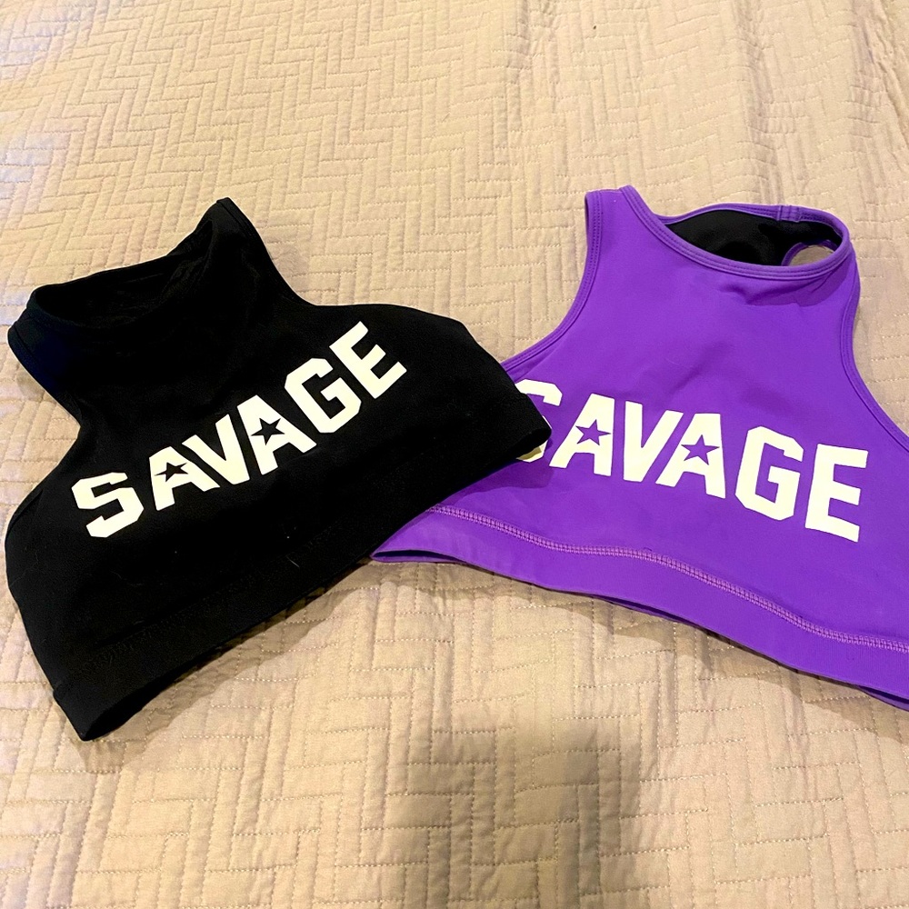 Savage Barbell Black and Purple Sports Bras
